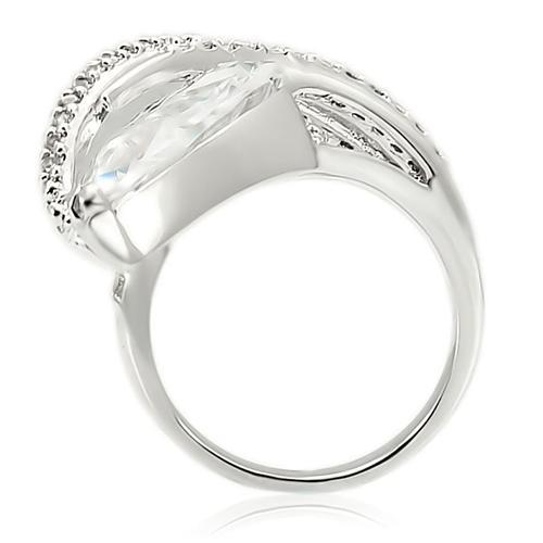 0W253 - Rhodium Brass Ring with AAA Grade CZ  in Clear