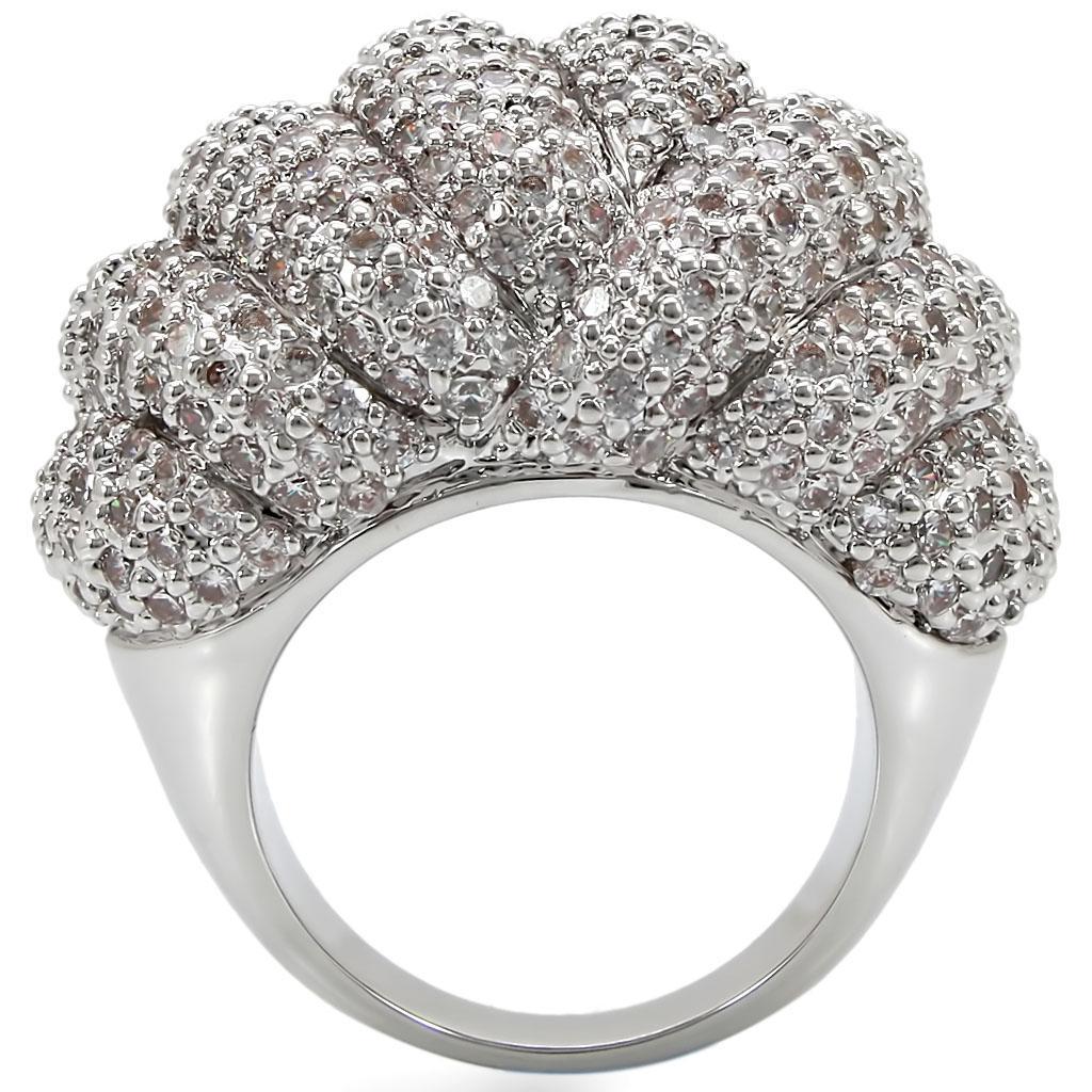 1W020 - Rhodium Brass Ring with AAA Grade CZ  in Clear