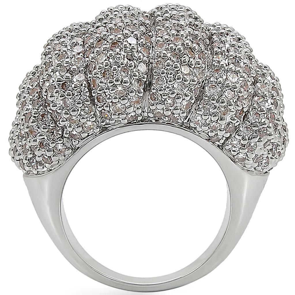 1W020 - Rhodium Brass Ring with AAA Grade CZ  in Clear