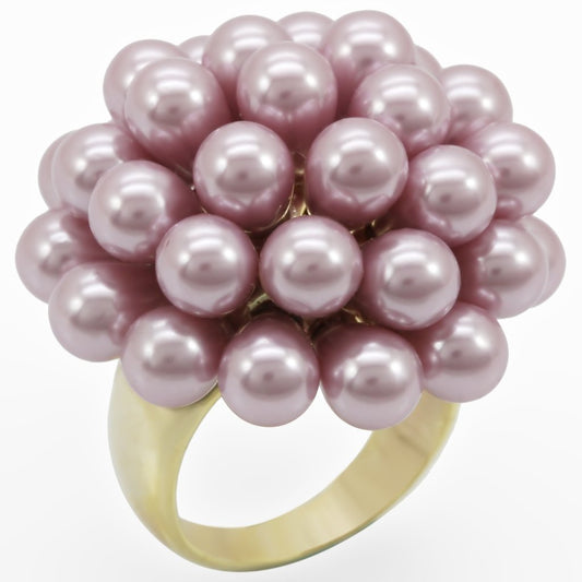 1W051 - Gold Brass Ring with Synthetic Pearl in Light Amethyst