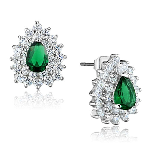 3W656 - Rhodium Brass Earrings with Synthetic Synthetic Glass in