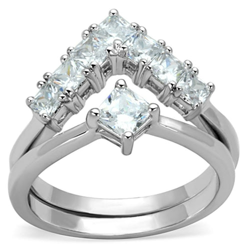 3W815 - Rhodium Brass Ring with AAA Grade CZ  in Clear