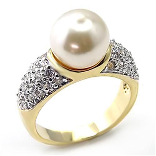 7X203 - Gold+Rhodium 925 Sterling Silver Ring with Synthetic Pearl in