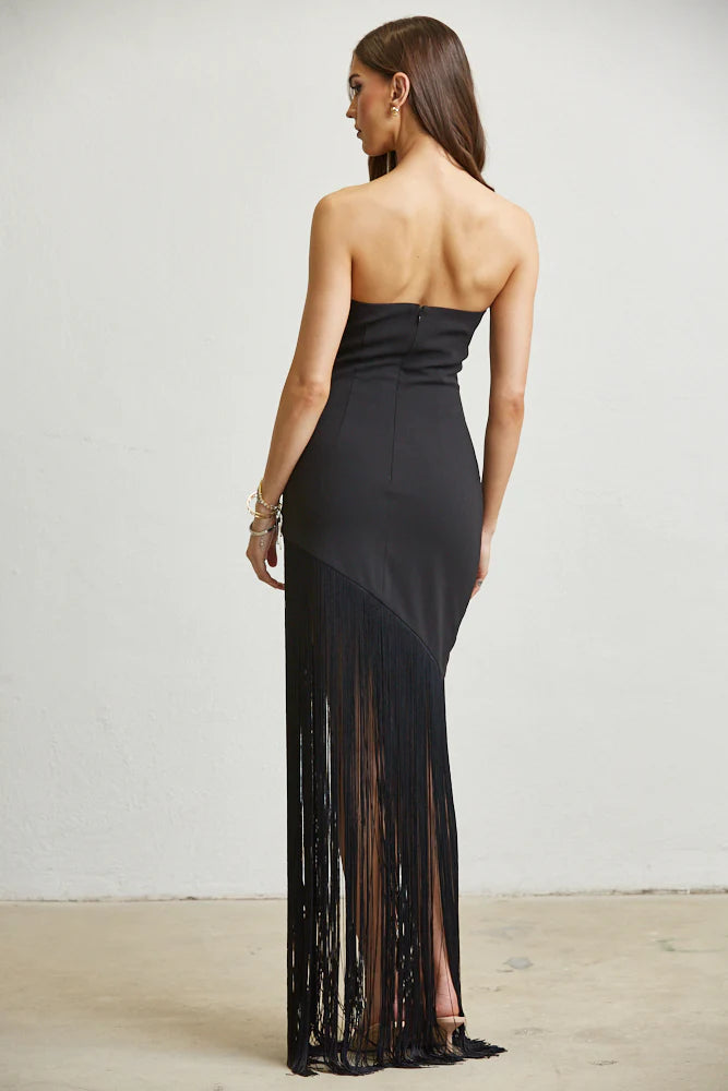 Gold & Fringes Strapless Dress