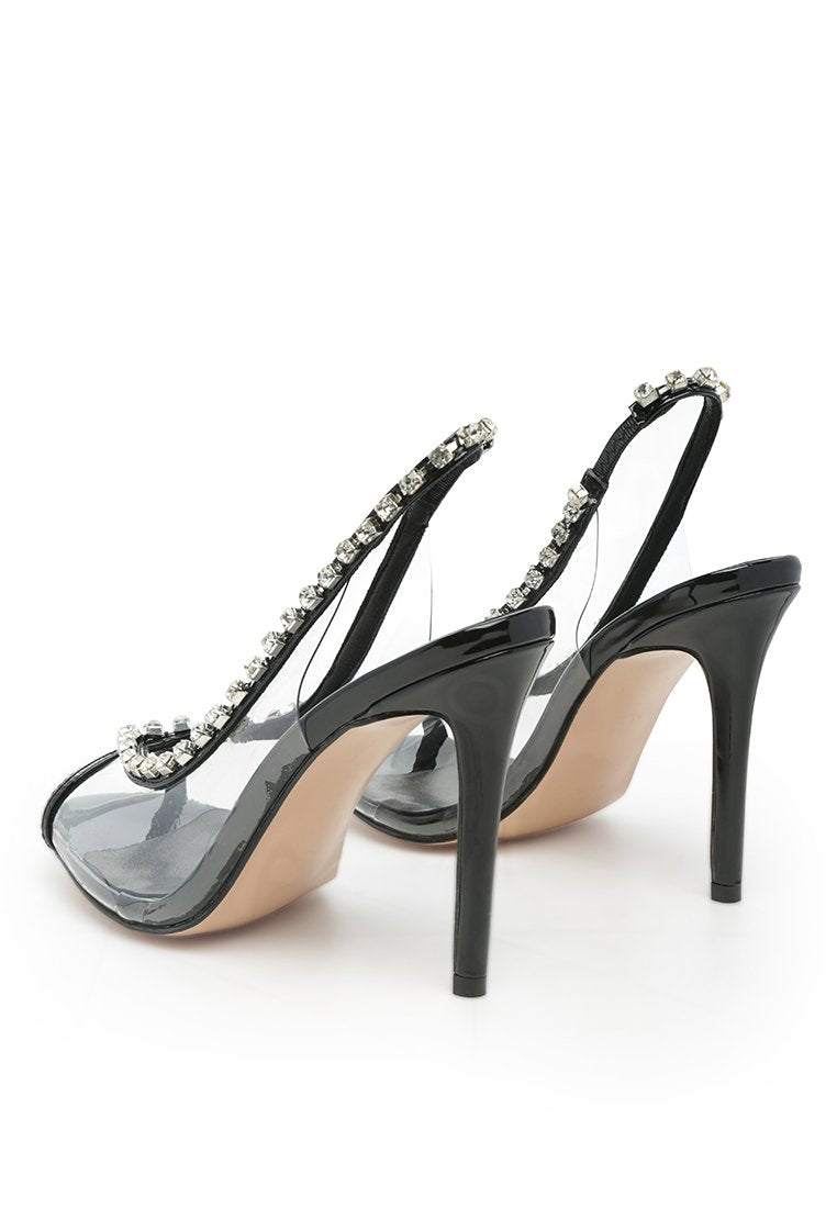 Camarine Clear Diamante Slingback High Heeled Sandals