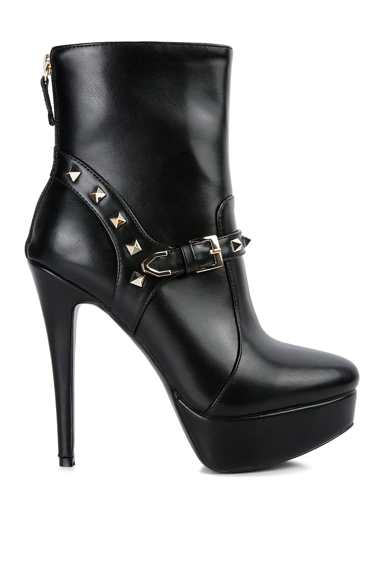 Dejang Metal Stud Embellished Faux Leather Ankle Boot