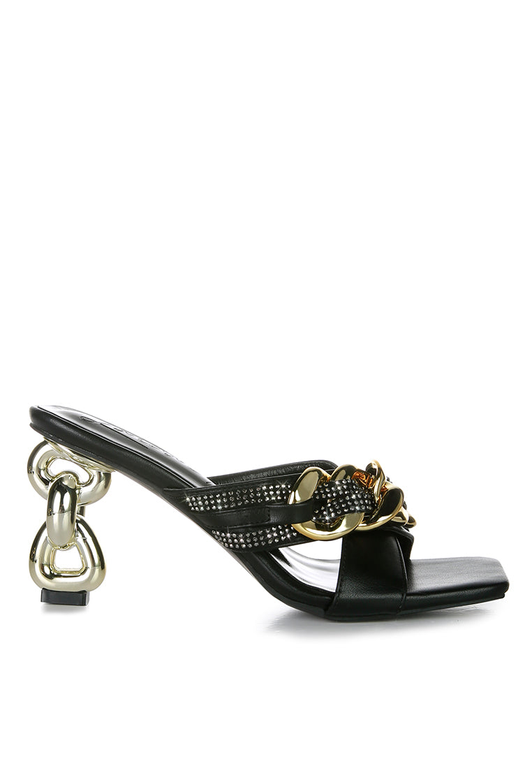 Evelane Metallic Chain Rhinestone Sandals