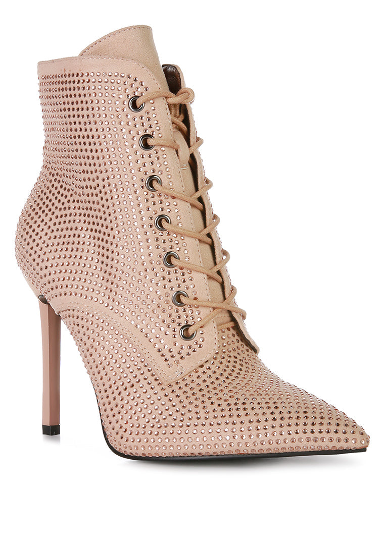 Head On Faux Suede Diamante Ankle Boots