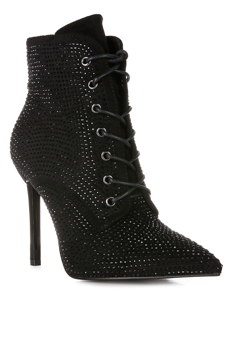 Head On Faux Suede Diamante Ankle Boots