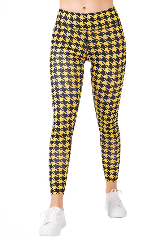 High Waist Yellow Hounds Tooth Running Leggings