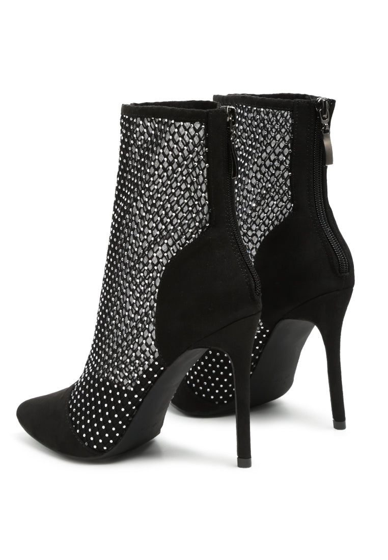 Jazz Rhinestone Embellished Mesh Stiletto Boots