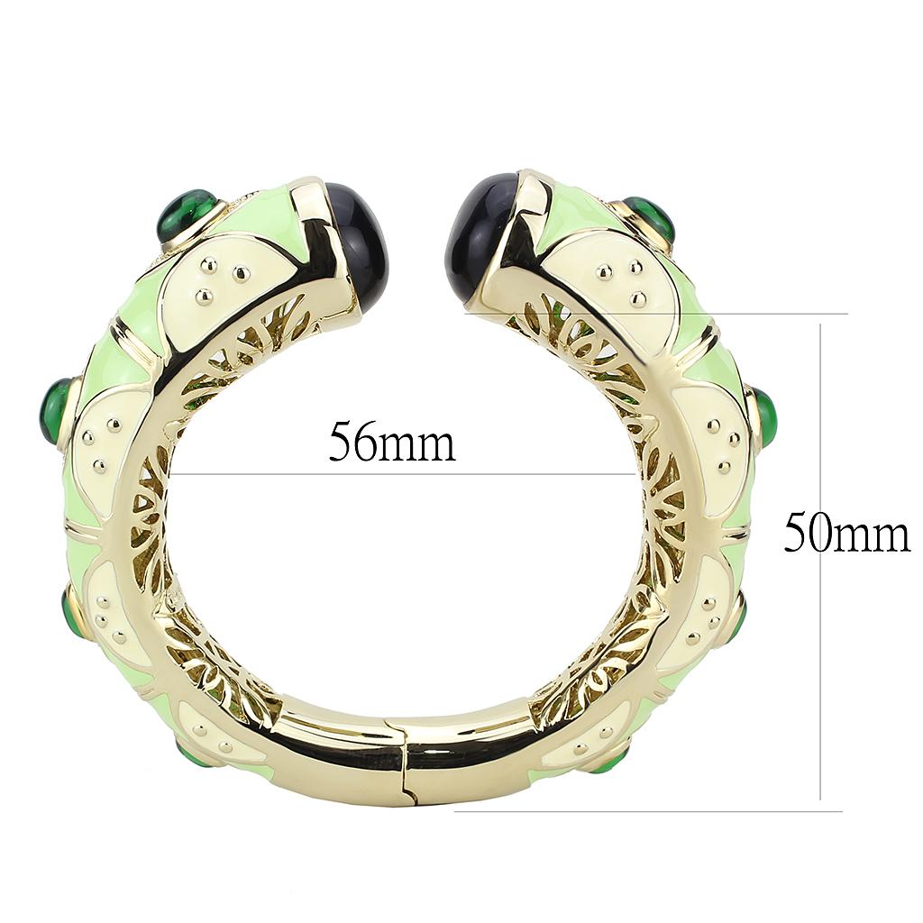 LO4267 - Gold Brass Bangle with Synthetic  in Emerald