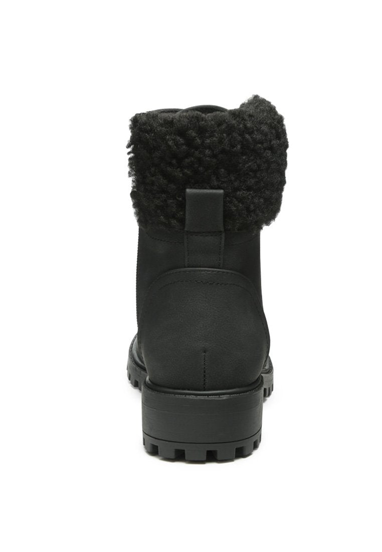 Dolon Lace Up Fur Collar Ankle Boots