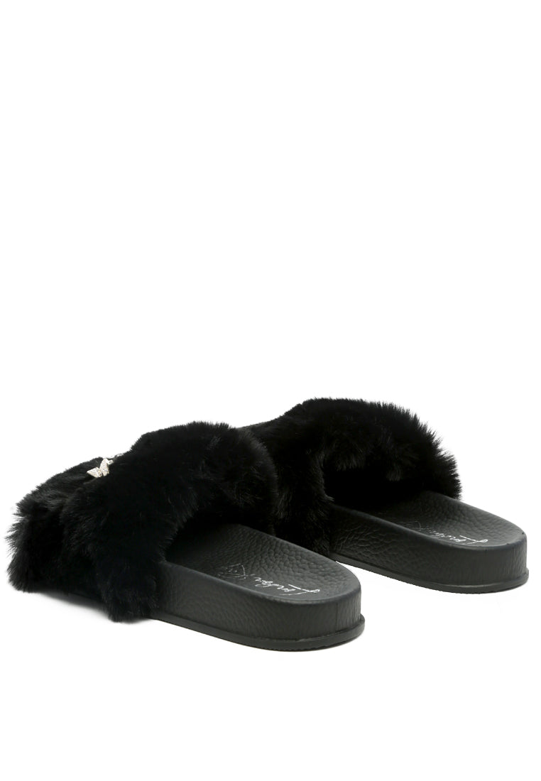 Chums Metal Chain Detail Fur Slides