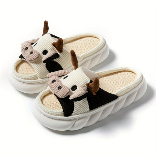 Women's Kawaii Cartoon Cow House Slippers, Casual Slip On Platform