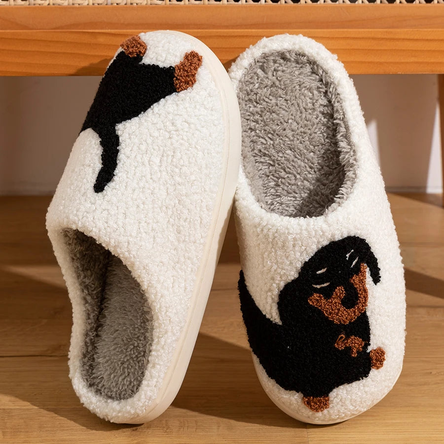 Cartoon Cute and Interesting Dachshund Dog Women Slippers Indoor Warm