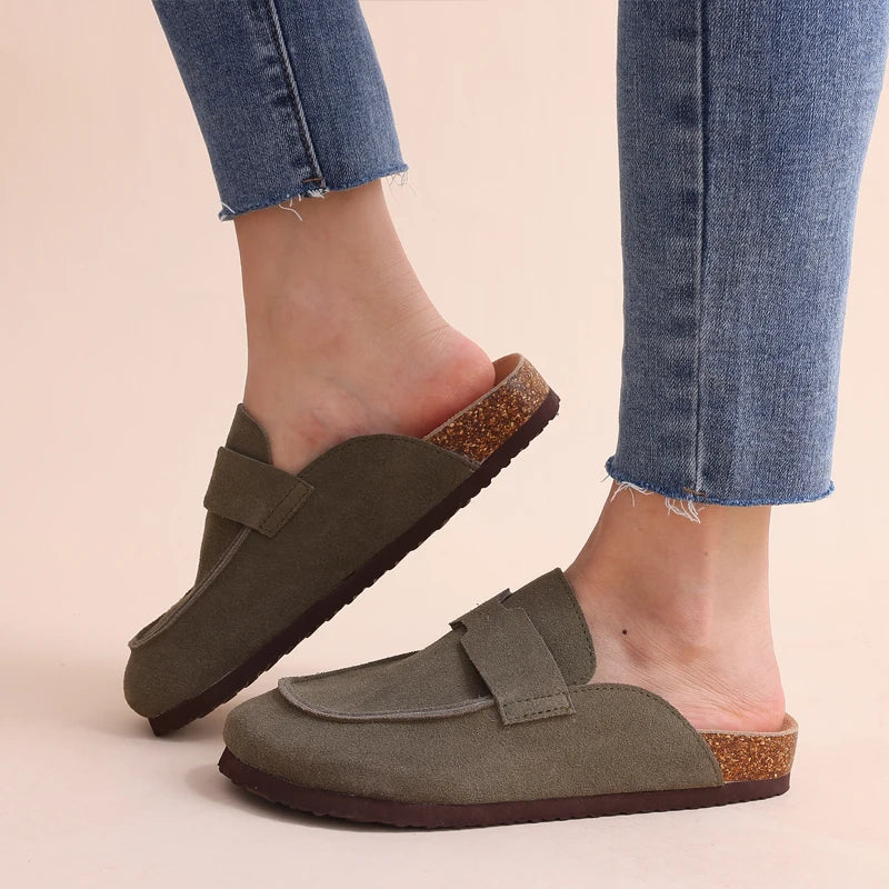 Litfun New Boston Clogs For Women Fashion Cork Suede Mules Slippers