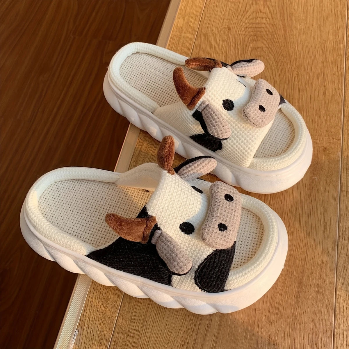 Women's Kawaii Cartoon Cow House Slippers, Casual Slip On Platform