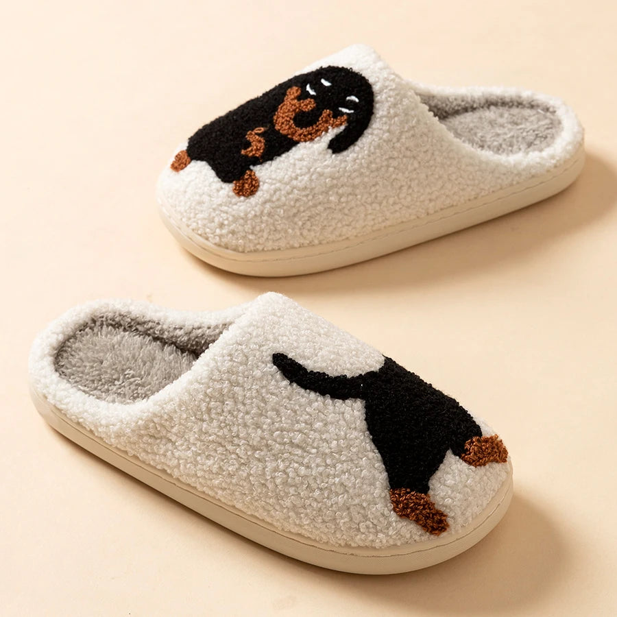 Cartoon Cute and Interesting Dachshund Dog Women Slippers Indoor Warm