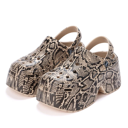 Leopard Thick Bottom Clogs for Women Closed Toe Chunky Platform