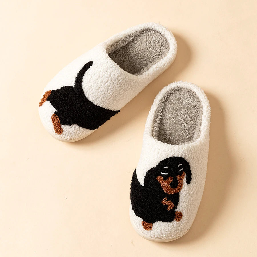 Cartoon Cute and Interesting Dachshund Dog Women Slippers Indoor Warm