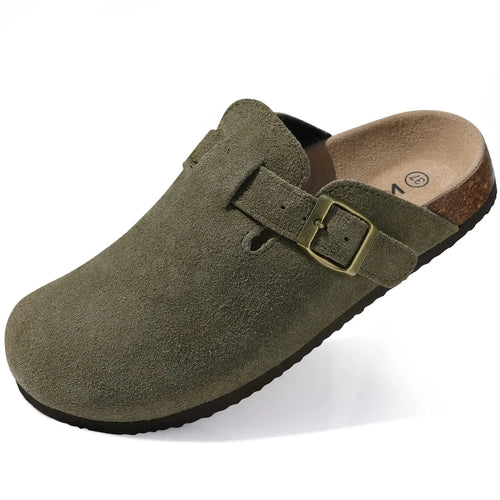 Comwarm Cork Footbed Clogs For Women Men Fashion Leather Mules Comfort