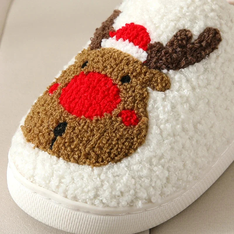 Christmas Elk Cotton Slippers for Women Men Winter Cute Cartoon Home