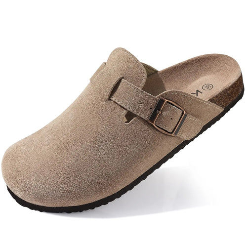 Comwarm Cork Footbed Clogs For Women Men Fashion Leather Mules Comfort