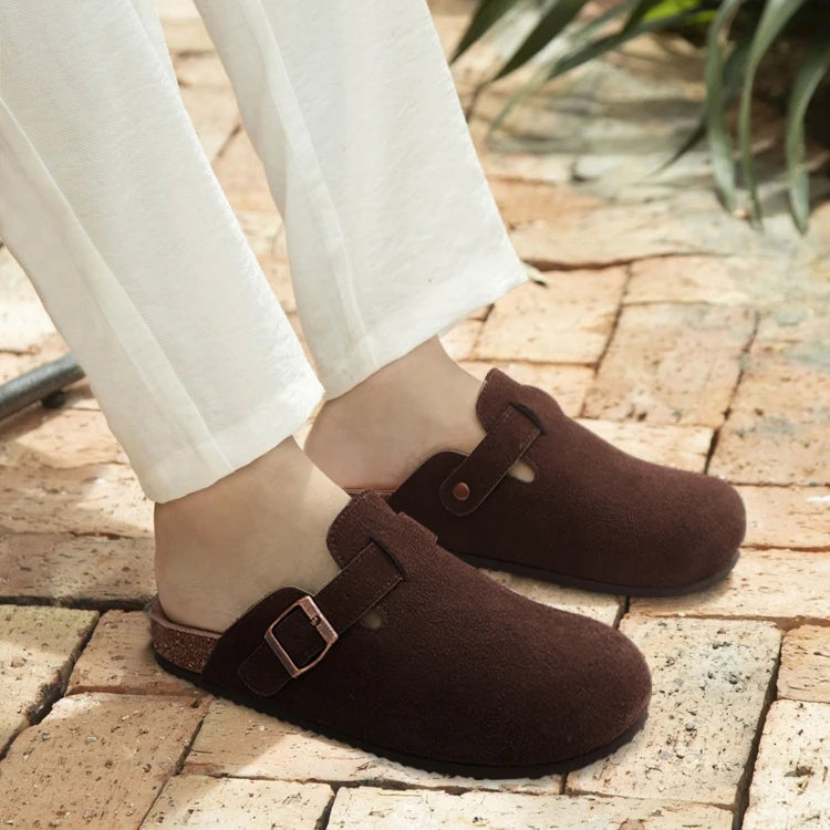 Comwarm Cork Footbed Clogs For Women Men Fashion Leather Mules Comfort