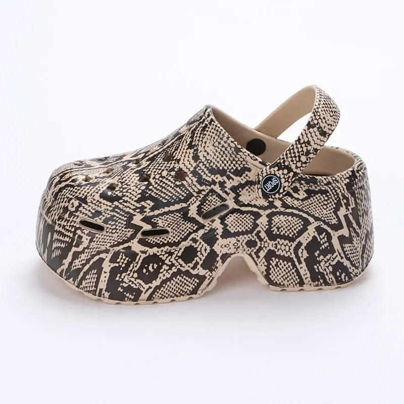 Leopard Thick Bottom Clogs for Women Closed Toe Chunky Platform