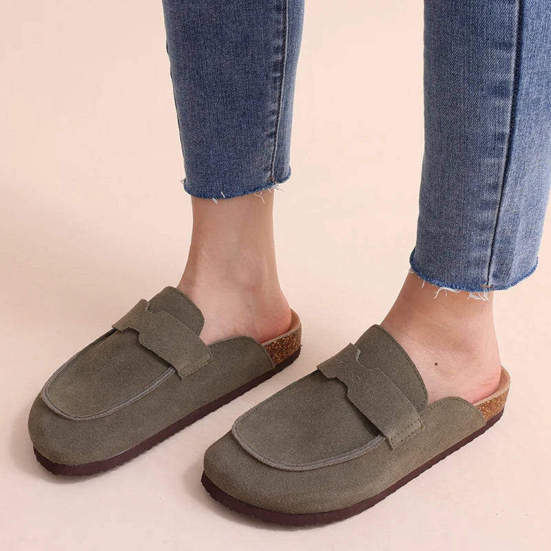 Litfun New Boston Clogs For Women Fashion Cork Suede Mules Slippers