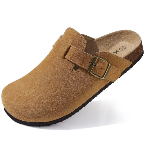 Comwarm Cork Footbed Clogs For Women Men Fashion Leather Mules Comfort