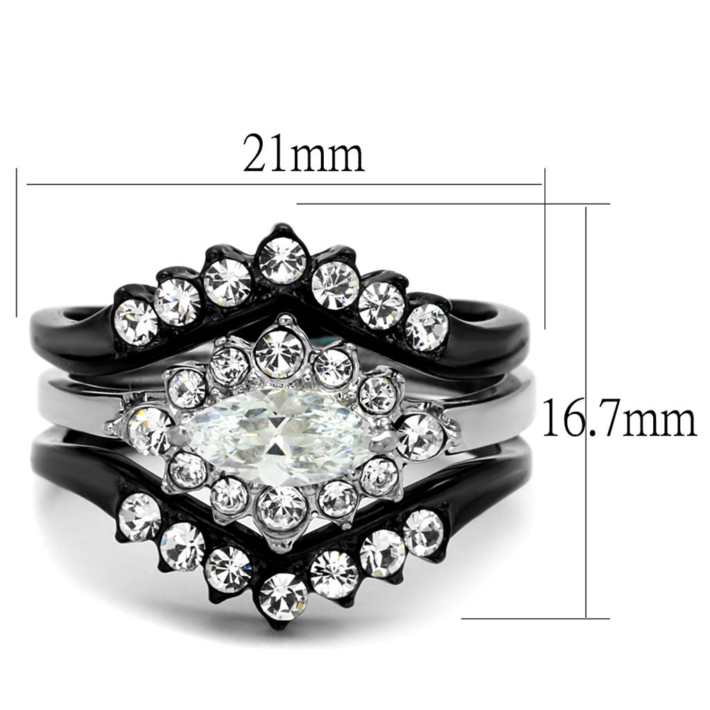 TK2188 - Two-Tone IP Black Stainless Steel Ring with AAA Grade CZ  in