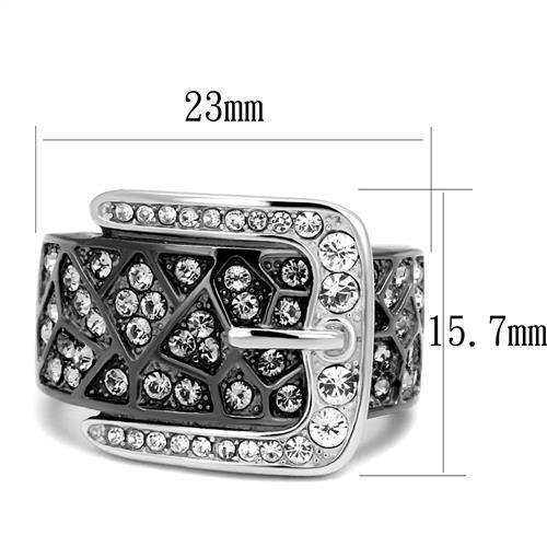 TK2769 - Two-Tone IP Black Stainless Steel Ring with Top Grade Crystal