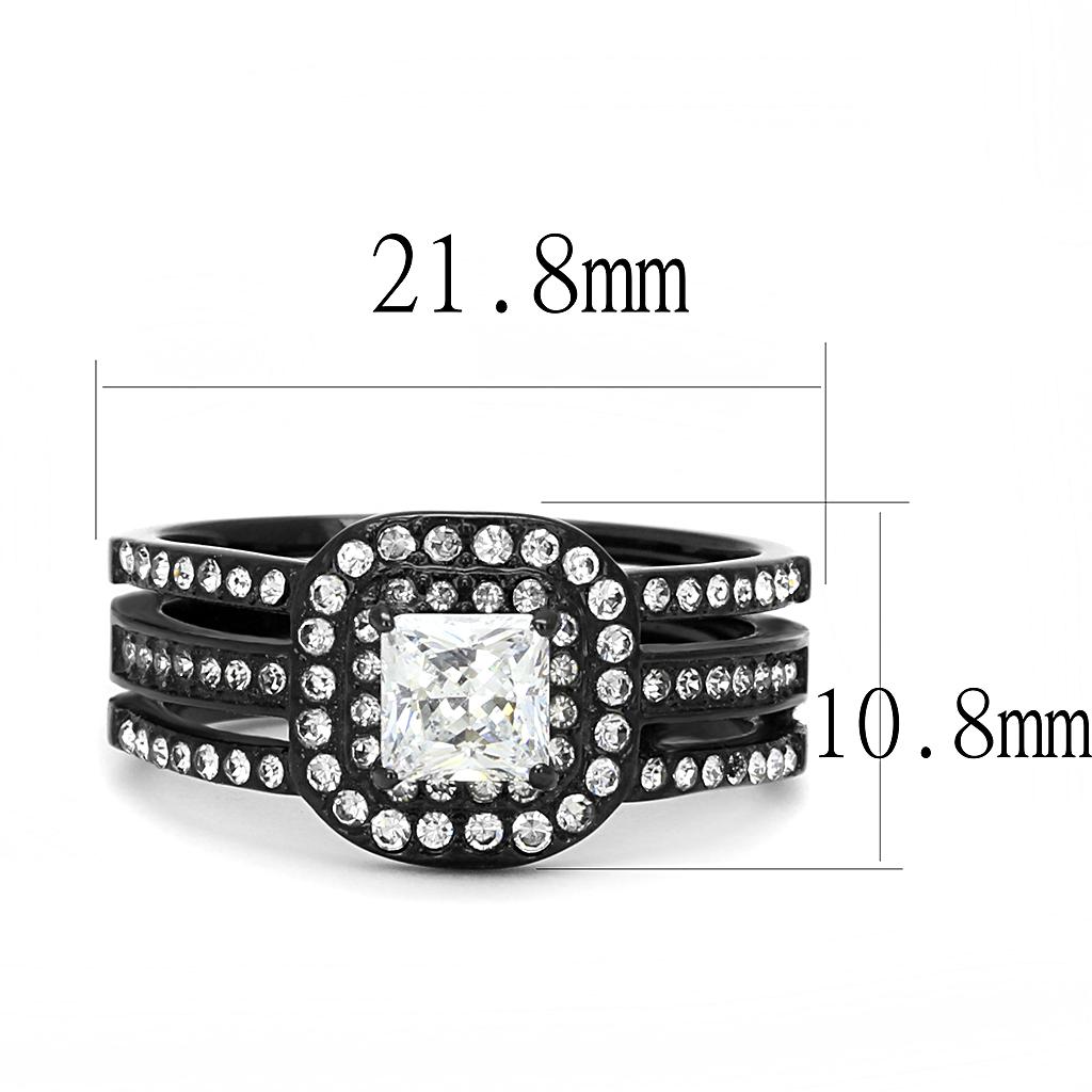 TK3048 - IP Black(Ion Plating) Stainless Steel Ring with AAA Grade CZ