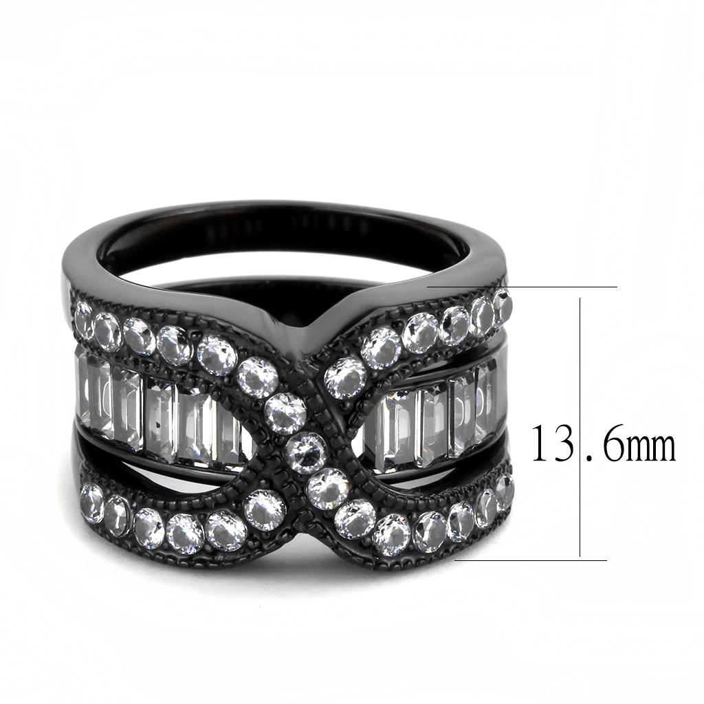 TK3694 - IP Black(Ion Plating) Stainless Steel Ring with AAA Grade CZ