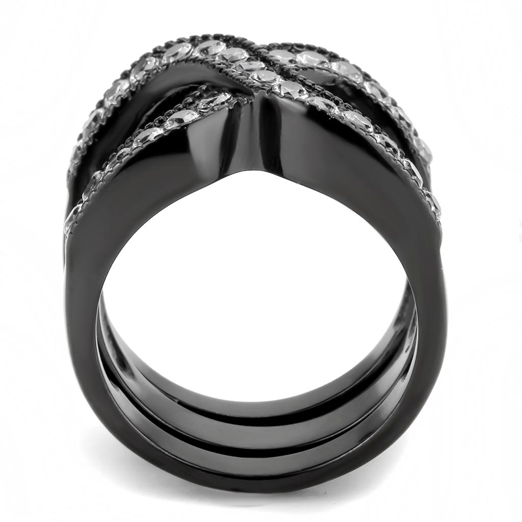 TK3694 - IP Black(Ion Plating) Stainless Steel Ring with AAA Grade CZ