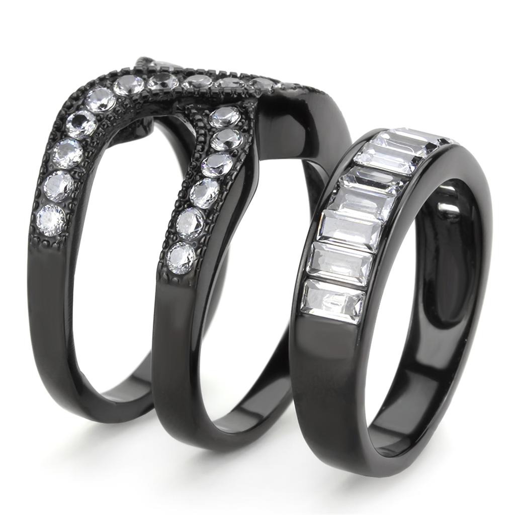 TK3694 - IP Black(Ion Plating) Stainless Steel Ring with AAA Grade CZ