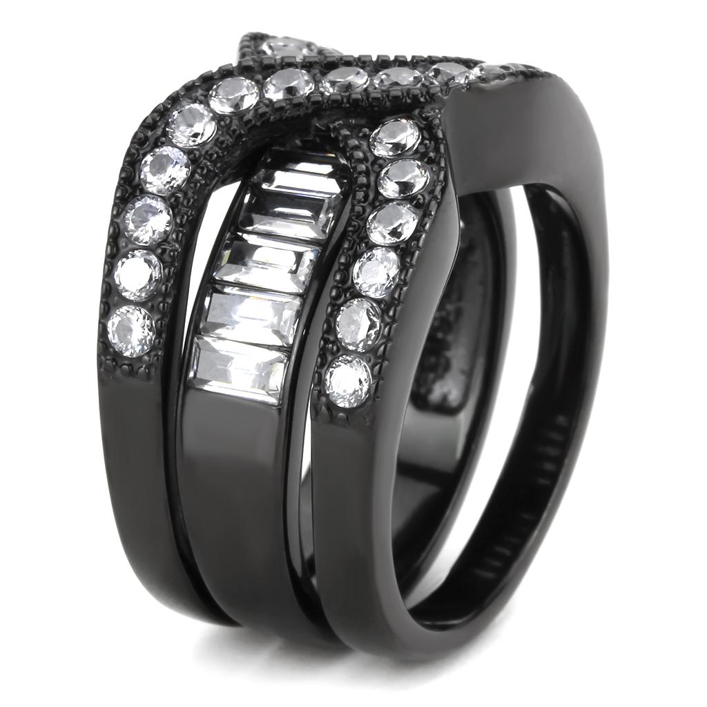 TK3694 - IP Black(Ion Plating) Stainless Steel Ring with AAA Grade CZ