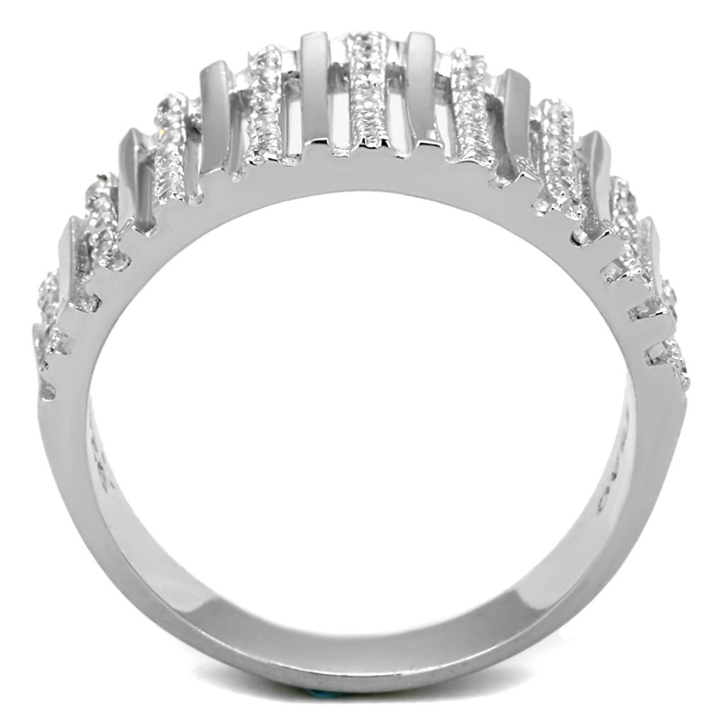 TS211 - Rhodium 925 Sterling Silver Ring with AAA Grade CZ  in Clear