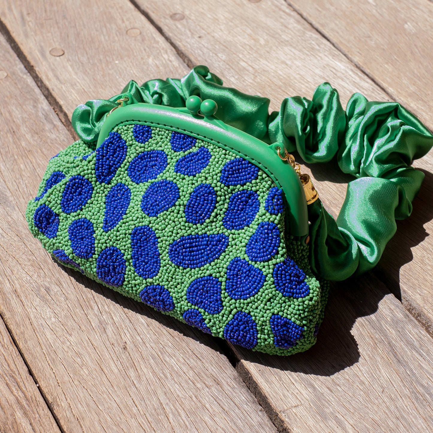 ARNOLDI JADE Hand-beaded Clutch, in Lush Green & Blue