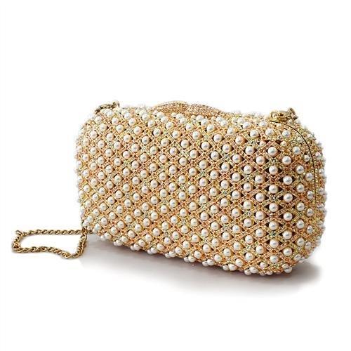 LO2377 - Gold White Metal Clutch with Top Grade Crystal  in Multi