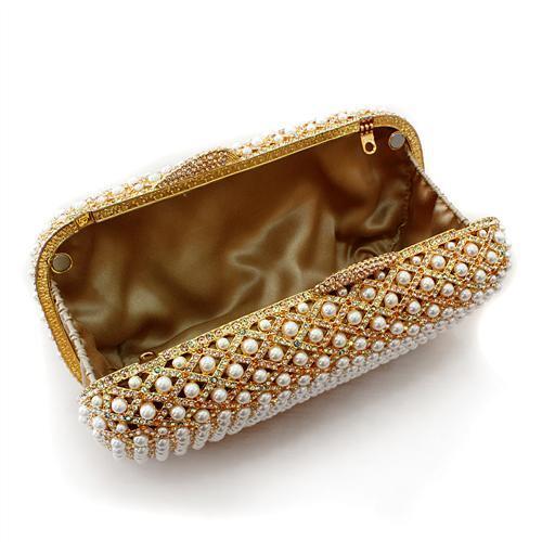 LO2377 - Gold White Metal Clutch with Top Grade Crystal  in Multi