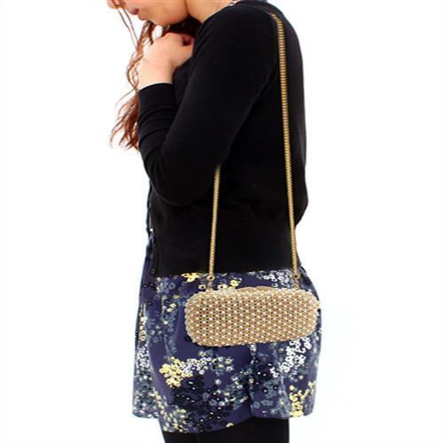 LO2377 - Gold White Metal Clutch with Top Grade Crystal  in Multi