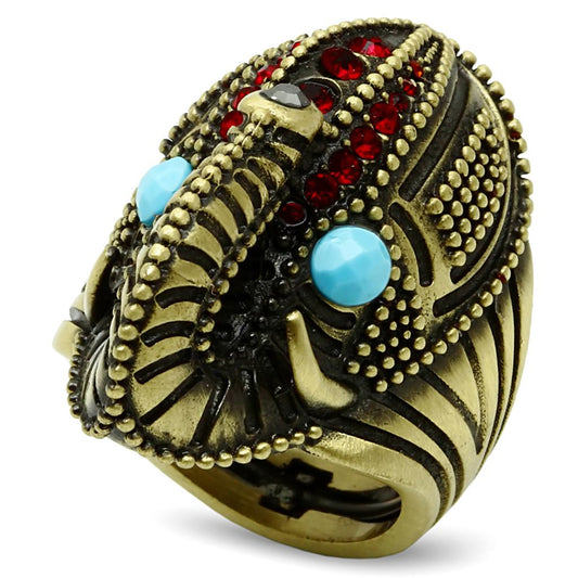 LO3887 - Antique Copper Brass Ring with Synthetic Synthetic Stone in