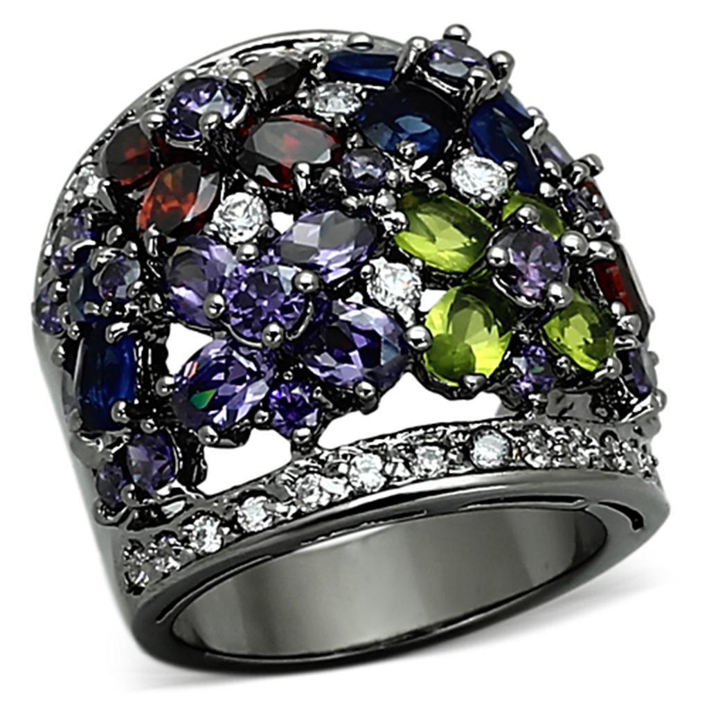 LOA884 Ruthenium Brass Ring with AAA Grade CZ in