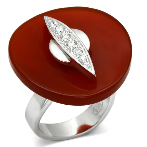 LOS565 - Rhodium 925 Sterling Silver Ring with Semi-Precious Agate in