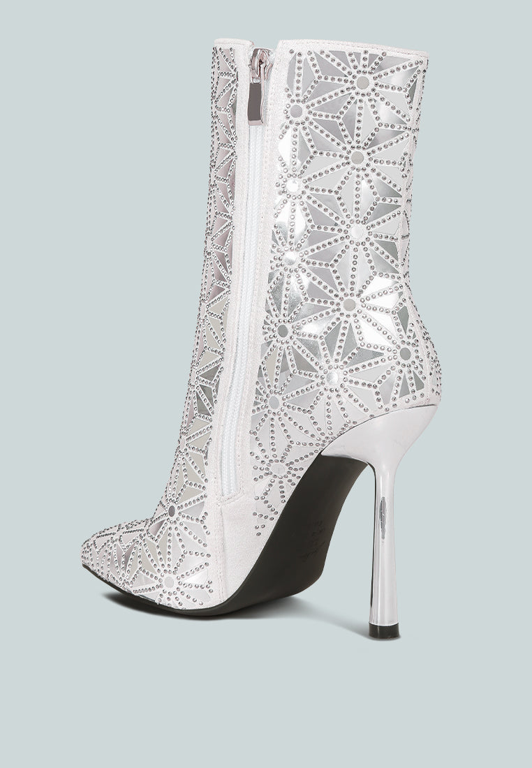 Precious Mirror Embellished High Ankle Boots