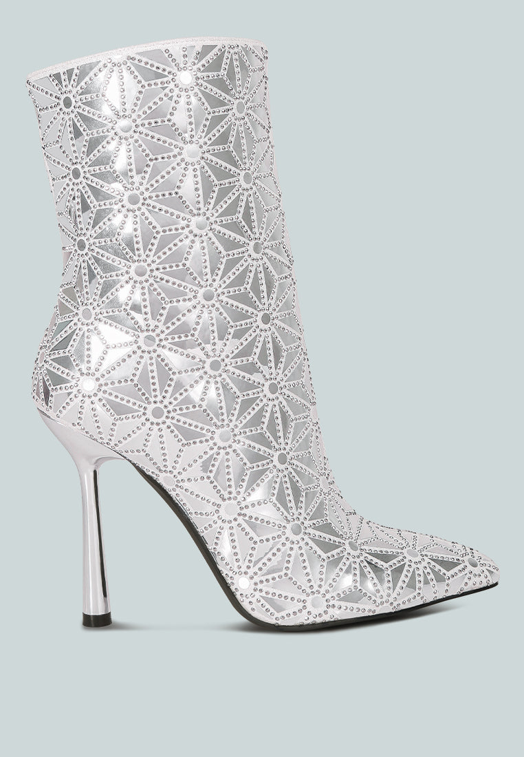 Precious Mirror Embellished High Ankle Boots