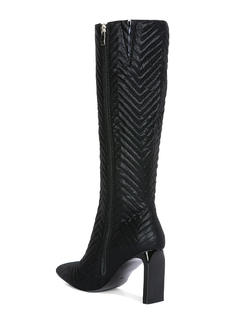 Prinkles Quilted Italian Block Heel Calf Boots